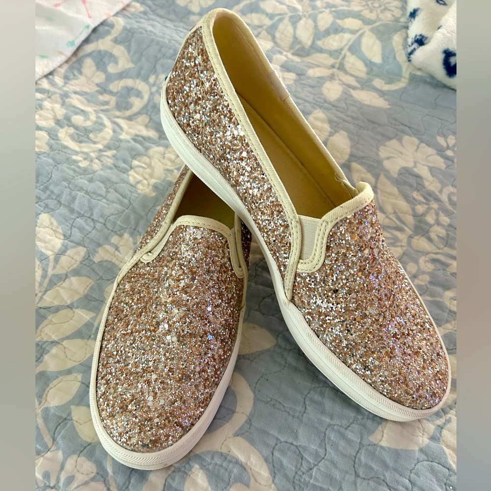Kate Spade New York x Keds Rose Gold Glitter Slip On’s